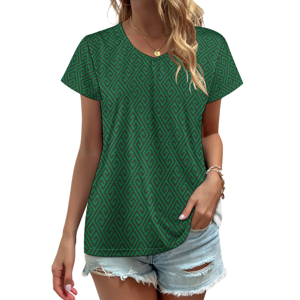 Kachin Design V-neck short sleeve T-shirt